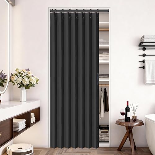 Vatge Closet Door Curtain Room Divider Drapes, Pleated Folding Style Curtains for Doorways Curtain for Bedroom Without Door,1 Panel with Tieback, W39 x L78, Black - color: Black, size: 39"W x 78"L (Pack of 1)