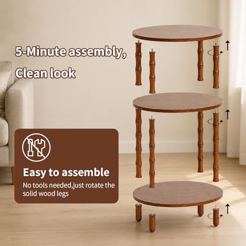 Side Table, 3-Tier Oval Accent Small End Table, Modern Oval Nightstand Accent Table for Small Space, Bedrooms, Living Room, Easy to Assemble, Rustic Brown - color: Rustic Brown, size: 15.7" x 11.6" x 24.4"