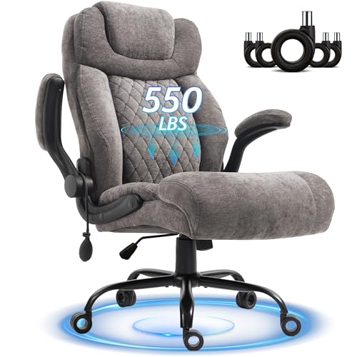 Office Chair, Big and Tall Executive Chair with Air-Lumbar Support, Breathable Desk Computer Chair with Adjustable Flip-up Armrests, Wide Cushion Seat Swivel Home Office Chair - color: Grey