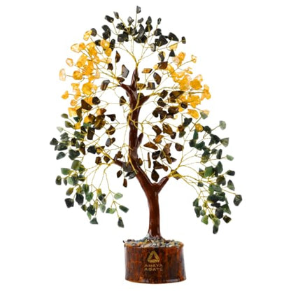 Money Wealth Crystal Tree of Life Set with Citrine, Pyrite, Tiger Eye, Green Aventurine, Chakra Healing Gemstone Trees for Prosperity, Success, Good Luck, Birthday Gifts for Women, Mom - color: Money Wealth Golden Wire