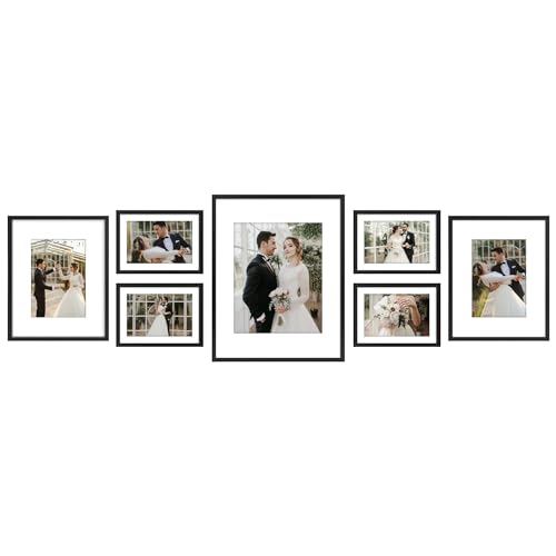 Golden State Art 7 Pack Aluminum Frames, Includes 5x7 8x10 11x12, Black | Shatter-resistant Glass, Assorted Sizes: One 11x14, Two 8x10, Four 5x7, Horizontal/Vertical Wall Mount & Tabletop Display - color: Black, size: Style 1