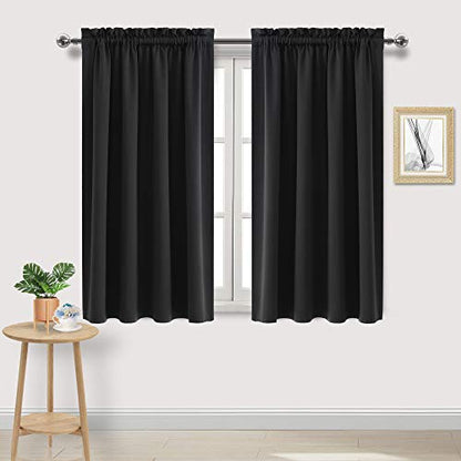 DWCN Blackout Curtains for Bedroom Living Room 52 x 45 Inch Long Black | 2 Panels Set, Room Darkening, Thermal Insulated, Light Blocking, Rod Pocket Drapes, Noise Reducing Window Treatments - color: Black, size: 52"W x 45"L (Pack of 2)