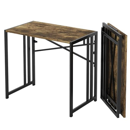 Lutown-Teen 35 inch Small Folding Computer Desk, Rustic Brown | Writing Gaming Computer Desk for Small Spaces, No Assembly Required Home Office Table - color: Rustic Brown, size: 35 Inch