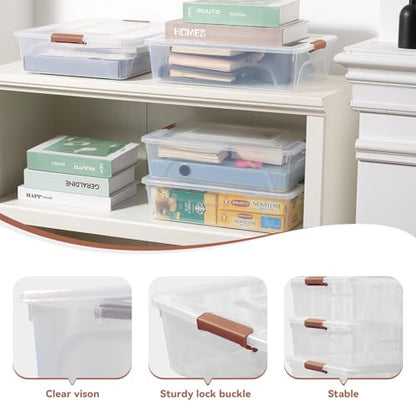 4 Pack Clear Plastic Storage Bins with Brown Lids Stackable Storage Box | Multifunctional Design,Stackable,See Through,Versatile Organization,Space-Saving,Durable,Dust Protection - size: Large 4Pack Brown