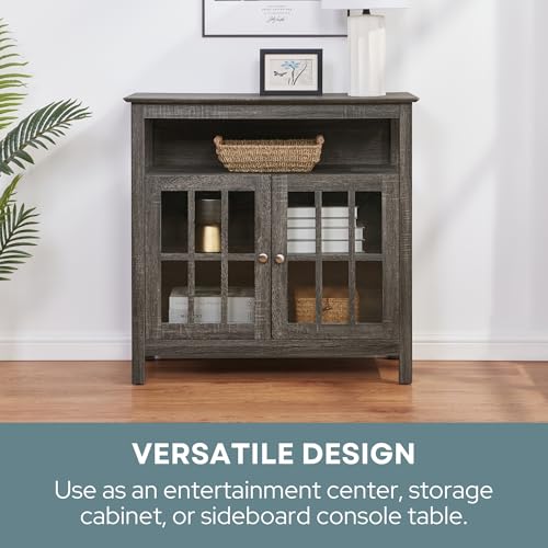 Convenience Concepts Big Sur Highboy TV Stand 36" - Modern Entertainment Center For TVs up to 40", Storage Cabinet for Dining, Living Room, & Entryway, Console Hall Table with Shelves, Weathered Gray - color: Weathered Gray