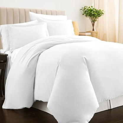 Pizuna 100% Cotton Queen Duvet Cover Set 400 Thread Count White | Long Staple Combed Cotton Sateen Weave 3 Piece Luxurious Cool Queen Comforter Cover with Hidden Button Closure - color: 01 White, size: Queen