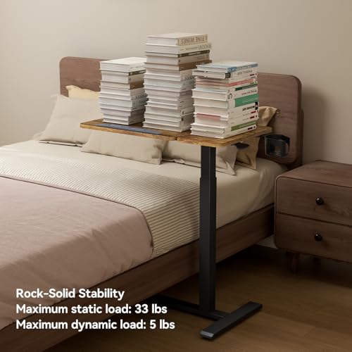 Overbed Bedside Table with Wheels, Pneumatic Adjustable Medical Tilt Top Hospital Bed Table Over The Bed, Rolling Laptop Desk, Mobile Standing Desk for Hospital and Home Use, Rustic Brown - color: Rustic Brown