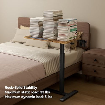 Overbed Bedside Table with Wheels, Pneumatic Adjustable Medical Tilt Top Hospital Bed Table Over The Bed, Rolling Laptop Desk, Mobile Standing Desk for Hospital and Home Use, Rustic Brown - color: Rustic Brown
