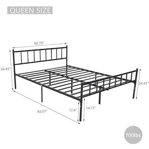 Metal Platform Queen Size Bed Frame, Black | Headboard and Footboard , Sturdy Steel Slats Support , No Box Spring Needed Easy Assembly - color: Black, size: Queen