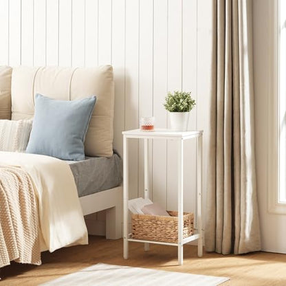 HOOBRO Tall Side Table, Industrial End Telephone Table with Adjustable Mesh Shelves, Small Tall Nightstand for Living Room, Bedroom, Entryway, Office, White WW03DH01 - color: White