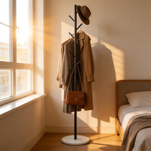Black Metal Coat Rack Freestanding, 67" Tree Coat Stand, Sturdy Entryway Hall Tree for Coats, Hats, Bags - color: A5