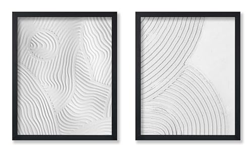 Poster Master 2-Piece White Soft Texture Lines Poster - Geometric Print - Abstract & Mid Century Modern Art - Minimal & Chic Boho Art - Living Room or Bedroom Decor - 8x10 UNFRAMED Wall Art - color: Style-11, size: 8"L x 10"W