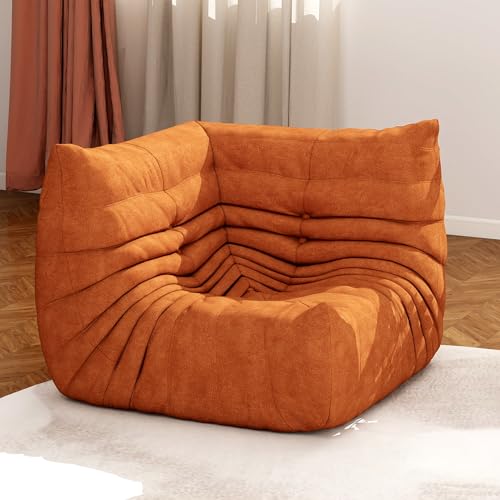 Full Foam Corner Chair, Bean Bag Floor Couch for Adults, Waterproof Fabric | Dark Orange, armless fireside shape for living rooms, apartments, offices, reading nooks, movie nights, and daily lounging - color: Darkorange, size: X-Large