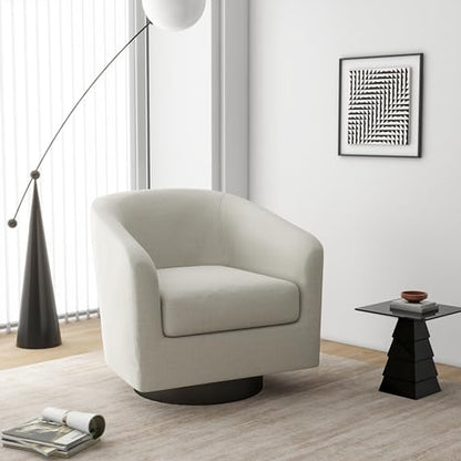 Swivel Barrel Accent Chair, Comfy Reading Armchair, Beige, Set of 1 | Club Chairs for Adults, Low-Back Design, Modern Round Style, Solid Wood Frame & Metal Swivel Base, For Living Room & Bedroom - color: Beige