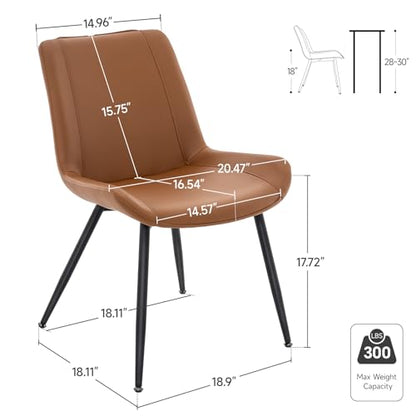 Dining Chairs Set of 2, PU Leather Armless with Metal Legs Brown | Fits Dining Rooms, Kitchens, Waiting room, Living rooms, Offices & Cafes, Easy to Clean Easy to assemble Adjustable Foot Pads - color: Brown