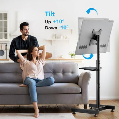 Floor TV Stand with Mount for 13-50 inch Screens, Tilting and Height Adjustable Floor Monitor Stand Mount, Portrait to Landscape, Portable TV Stand with Shelf Holds up to 77lbs Max VESA 200x200mm - size: 13"-50" Mobile TV Stand with Shelf