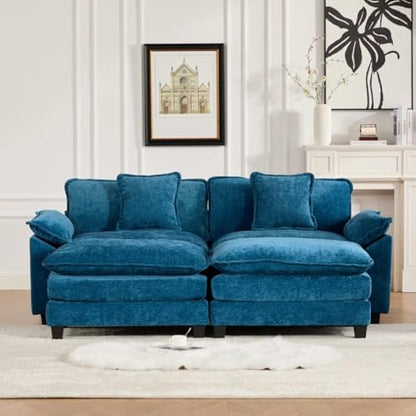 81.9'' Modern Sectional Couch with Double Layer Upholstered Seat Cushion, Chenille LoveSeat Sofa Couch with Wider Armrest and Cushions, Living Room, Bedroom, Apartment, Easy Assembly, Blue - color: Blue