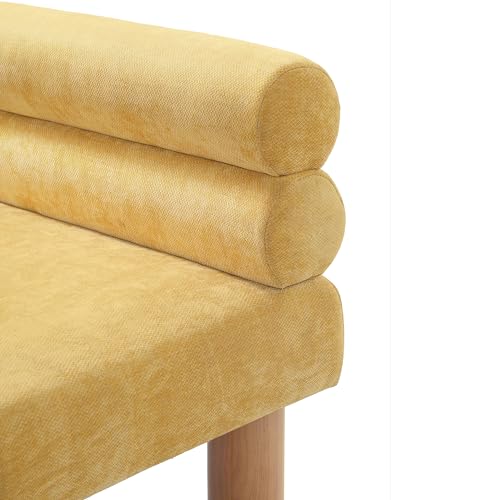 Christopher Knight Home Wally Fabric Upholstered Dining Bench, Long Dining Room Chair, Wooden Entryway Bench, Bedroom End of Bed Bench, Yellow+Natural - color: Yellow+natural