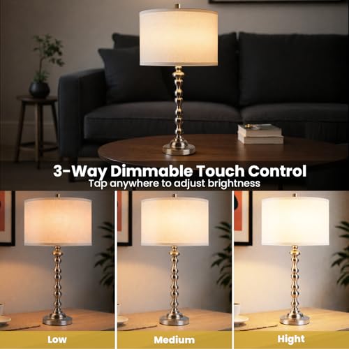 Modern Gourd Table Lamps Set of 2, Touch Control Bedside Lamp for Nightstand with USB Ports, 3-Way Dimmable Nightstand Lamps for Living Room Bedroom Table, Silver - color: Silver