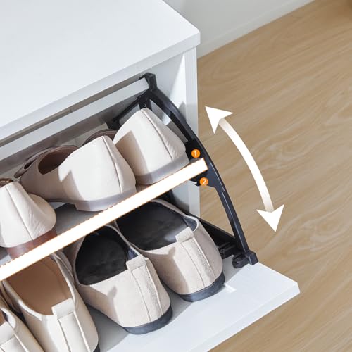 HOOBRO Shoe Bench with Storage, Shoe Storage Bench with 2 Flip Drawers, 39.4" Shoe Cabinet with Bench, Hidden Shoe Rack Organizer for Entryway, Foyer, Hallway, White and Gold DW48HX01