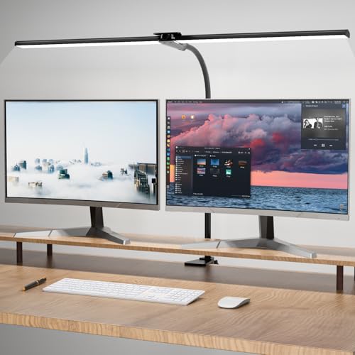 31.5in Desk Lamps for Home Office, LED Desk Light with Clamp | Eye-Caring, 5 Color Temp, Dimmable, Flexible Gooseneck, for Dual Monitors, Workbench, Study, Drafting, 1800 lm, black - color: Black, size: 31.5 inch