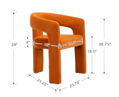 HNY Modern Velvet Barrel Single Dining Chair, Orange | Upholstered Accent Armchair With Wide Seat Stylish Design For Living Room Bedroom Vanity And Small Spaces - color: Orange Velvet