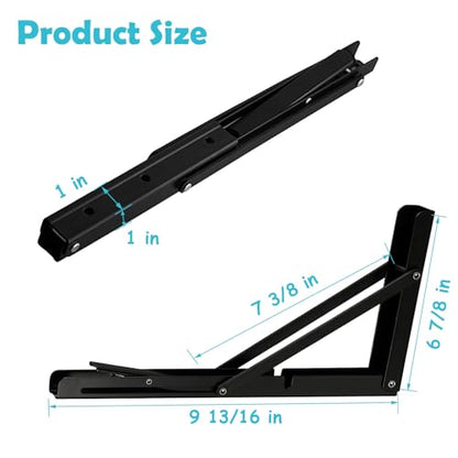 CLT 10" Black Folding Shelf Brackets Max. Load 220 lb, Heavy Duty DIY Wall Mounted Shelf Bracket Space Saving for Table Work Bench, Pack of 2 - size: 10 inches, style: Black