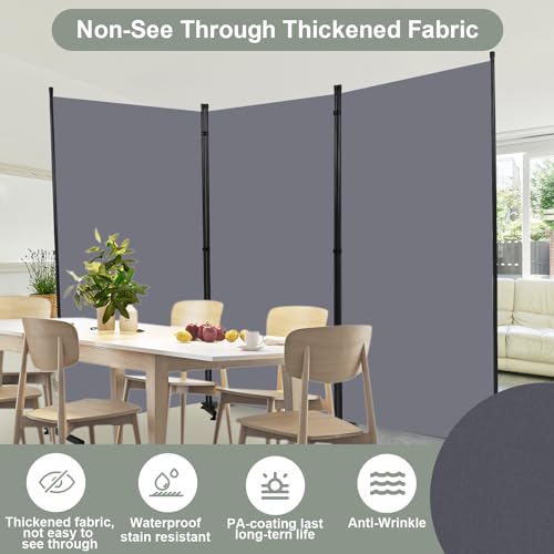 Room Divider 3 Panel Folding Privacy Screen, Round Pad Design Wall Divider | 71''Hx102''W, UV Protection Fabric, Wobble-free Metal Frame, Large 3 Panel Partition Room Dividers, Indoor Window Blackout - color: Dark Grey
