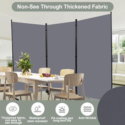 Room Divider 3 Panel Folding Privacy Screen, Round Pad Design Wall Divider | 71''Hx102''W, UV Protection Fabric, Wobble-free Metal Frame, Large 3 Panel Partition Room Dividers, Indoor Window Blackout - color: Dark Grey