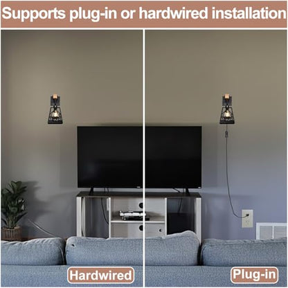 Plug in Wall Lamp,Bear Matte Black Metal 1 Pack Farmhouse Rustic Wall Sconces with Wood Arm,E26 Base Industrial Light for Bedroom,Bedside,Living Room,Indoor,Hallway,Bathroom,Porch,Stairway - color: Bear-Black
