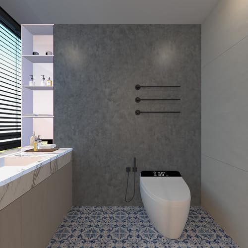 3yecao 16"×354" Thick Grey Concrete Wallpaper Peel and Stick Waterproof Glossy Industrial Gray Concrete Contact Paper Vinyl Wrap Self Adhesive Cement Tile Sticker for Bedroom Bathroom Office Gym Walls - color: Light Blue Grey, size: 16" x 354"