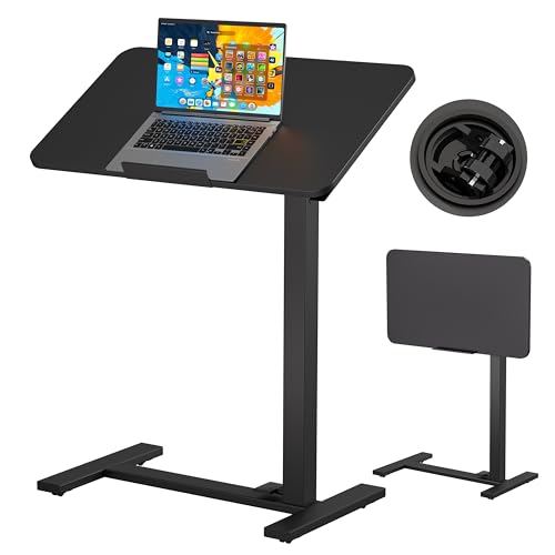 BIZUM Mobile Standing Desk Laptop Desk Pneumatic with Wheels 180° Tilt Top Hospital Bed Table Portable Rolling Cart Foldable Bedside Table for Hospital&Home Use, Black - color: Black