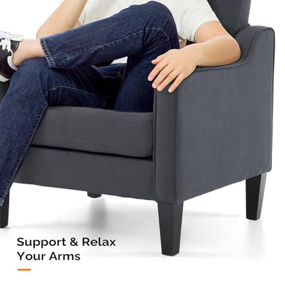 VINGLI Accent Chairs for Living Room Chairs Mid Century Modern Chair Sofa Chair Upholstered Arm Chair with Scooped Arms for Bedroom, Apartment, Office, Studio, Waiting Room, Play Room - color: Dark Grey