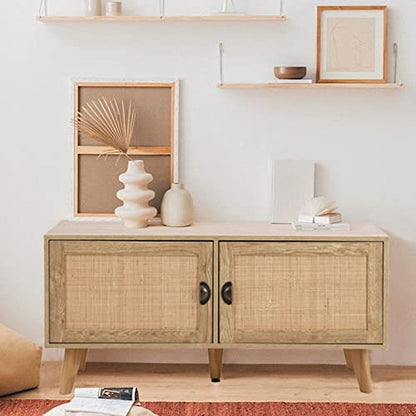 PHI VILLA Rattan Cabinet - TV Stand/Storage Cabinet with Doors, Console Table - color: Rattan-new