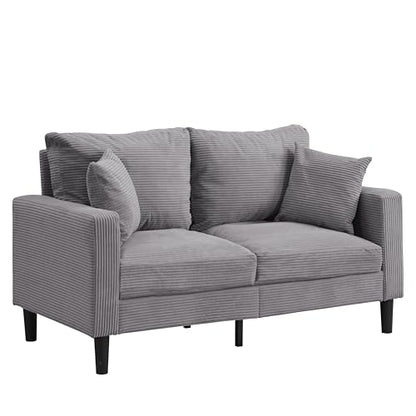 Space Saving 57 Inch Upholstered Sofa, Modern Two-Seater Loveseat with Solid Legs, Fits Cozy in Apartment Living Rooms and Studio Corners to Maximize Floor Plan, Light Gray