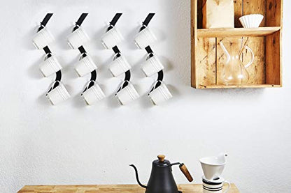 Coffee Mug Wall Rack - Metal Mug Racks for Wall - Unique S Curve Design - Coffee Cup Hanging Holder - Teacup and Mason Jar Hanger Display Holder - style: Minimalist