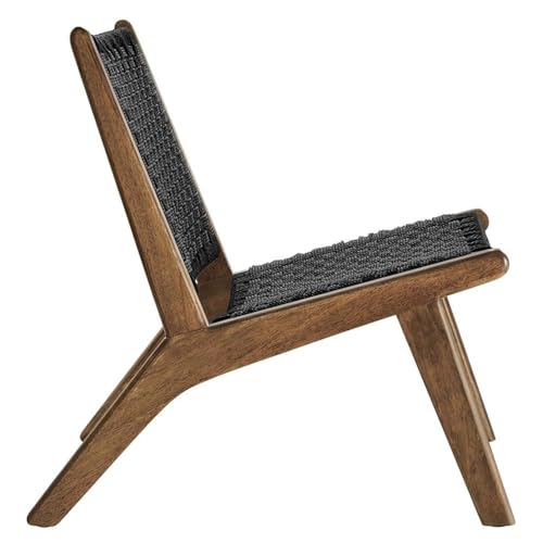 Modway Saoirse Woven Rope Wood Accent Lounge Chair in Walnut Black - color: Walnut Black