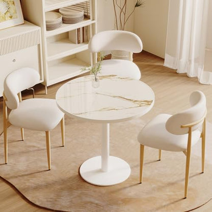 31.5'' Tulip Table, Round Dining Table with Sintered Stone Tabletop | White Aluminum Alloy Edge & Pedestal, Small Bistro Table for Dining Room/Café/Small Spaces/Restaurant (Calacatta Gold) - color: Calacatta Gold (White Edge), size: Round