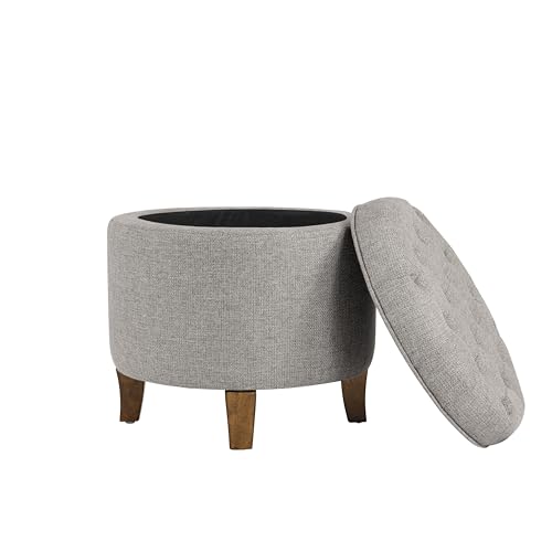HomePop 19" Button Tufted Round Storage Ottoman - Gray Fabric - color: Gray Fabric