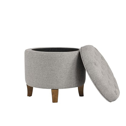 HomePop 19" Button Tufted Round Storage Ottoman - Gray Fabric - color: Gray Fabric