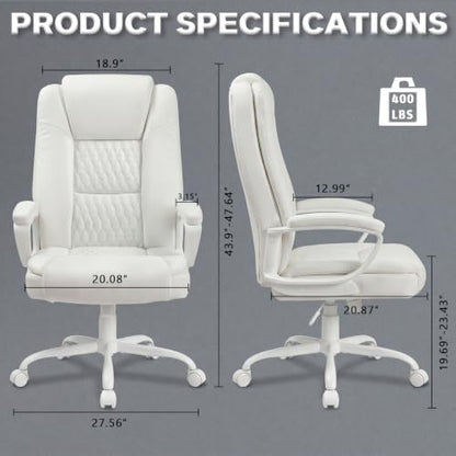 Home Office Executive Desk Chair, High Back PU Leather Chair, Height Adjustable Swivel Computer Chair with Padded Armrest (White) - color: White