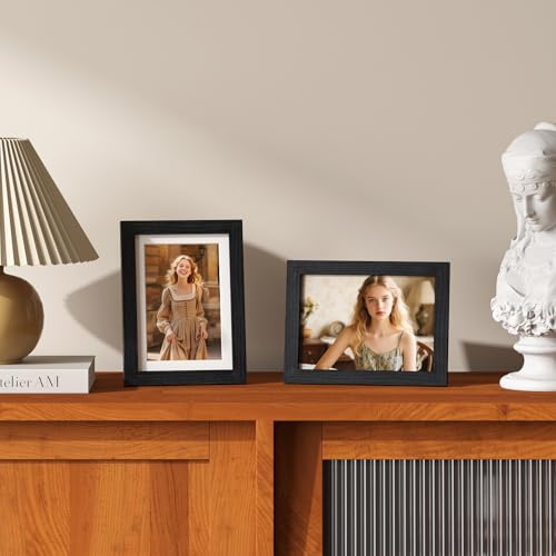 5x7 Picture Frame Black Wood Set of 4, Wooden Photo Frame Matted 4x6 with Plexiglass for 4x6 with Mat or 5x7 without Mat for Table and Wall Display - color: Black Wood, size: 5x7