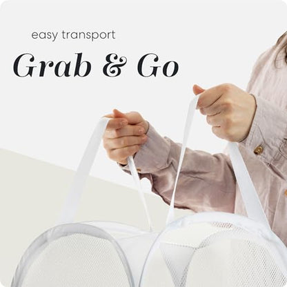 Handy Laundry Pop Up Laundry Hamper 71L Sturdy Collapsible Mesh (White) | Collapsible Mesh Pop Up Hamper, Wide Opening, Side Pocket, Breathable, Sturdy, Foldable, Space-Saving for Clothes Storage - color: White