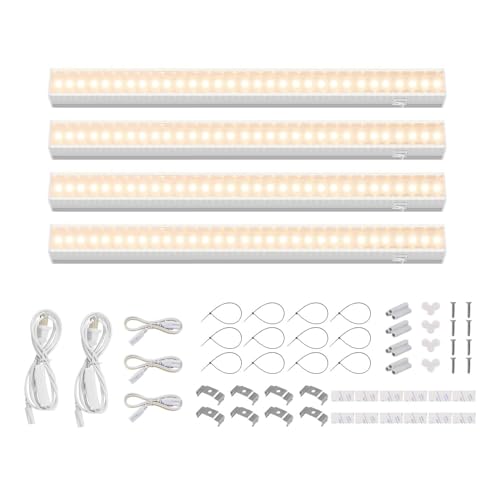 Barrina Grow Lights for Indoor Plant, Full Spectrum, T5 1FT Yellow, 4 Packs | White Cover Plant Growing Lamp, LED Grow Light Strips for Seedlings, Greens, Shelf, Plug and Play, Linkable, Separate On/Off - color: Yellow, size: 1ft-white Cover