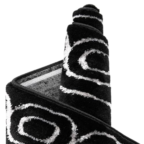 Rugs.com - Vogue Geo Rug – 8 Ft Runner Black and Silver High-Pile Rug – Modern Geometric Runner for Hallways, Entryways, and Bedrooms - color: Black and Silver, size: 2' x 8' (Runner)