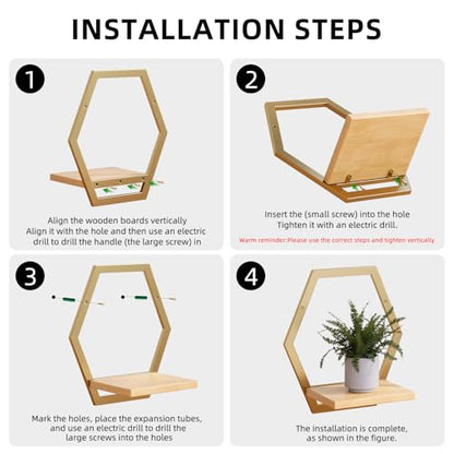 3 Pack Solid Wood & Heavy Duty Metal Wall Plant Stands, 25 LB Load Boho Arch Hanging Planter,9 inch Natural Wood Shelf for Indoor Plants Golden - color: golden