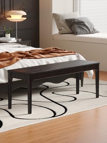 Dining Bench, Wood Bench Solid Oak Wooden Bench Indoor Dining Room Table Home Bedroom Bed End Restaurant Modern Hallway Furniture (Black, 55.2" W x 13.8" D x 17.7" H) - color: Black, size: 55.2" W x 13.8" D x 17.7" H