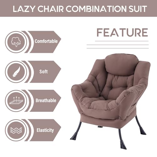 Lazy Chair with Ottoman, Comfy Accent Reading Chair, Dark Brown | Foldable Footrest,Removable Cover,with Armrests and Side Pockets,Upholstered Lounge Chair for Bedroom,Dorm,Office,Small Space - color: Single Dark Brown