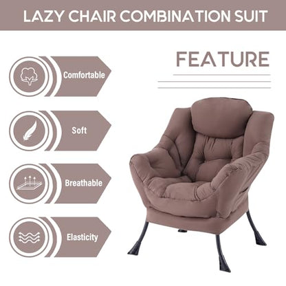 Lazy Chair with Ottoman, Comfy Accent Reading Chair, Dark Brown | Foldable Footrest,Removable Cover,with Armrests and Side Pockets,Upholstered Lounge Chair for Bedroom,Dorm,Office,Small Space - color: Single Dark Brown
