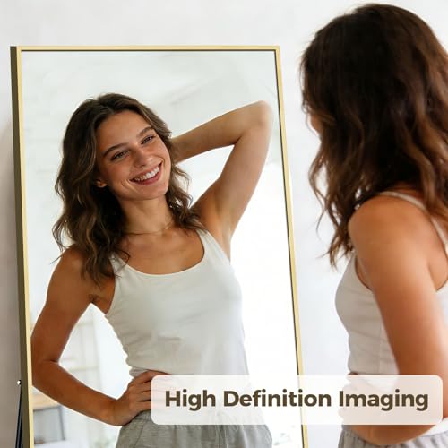 57"×20" Floor Length Mirror, Full Body Standing Mirror, Shatter-Resistant Glass & Slim Alloy Frame, Freestanding/Leaning/Wall Mount for Bedroom, Living Room & Entryway, Gold - color: Gold-rectangular, size: 57"L x 20"W